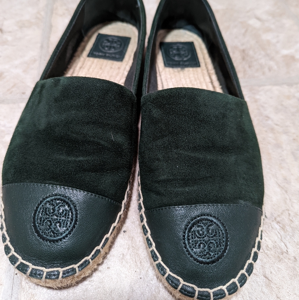 Tory Burch pine tree color block leather and suede espadrilles